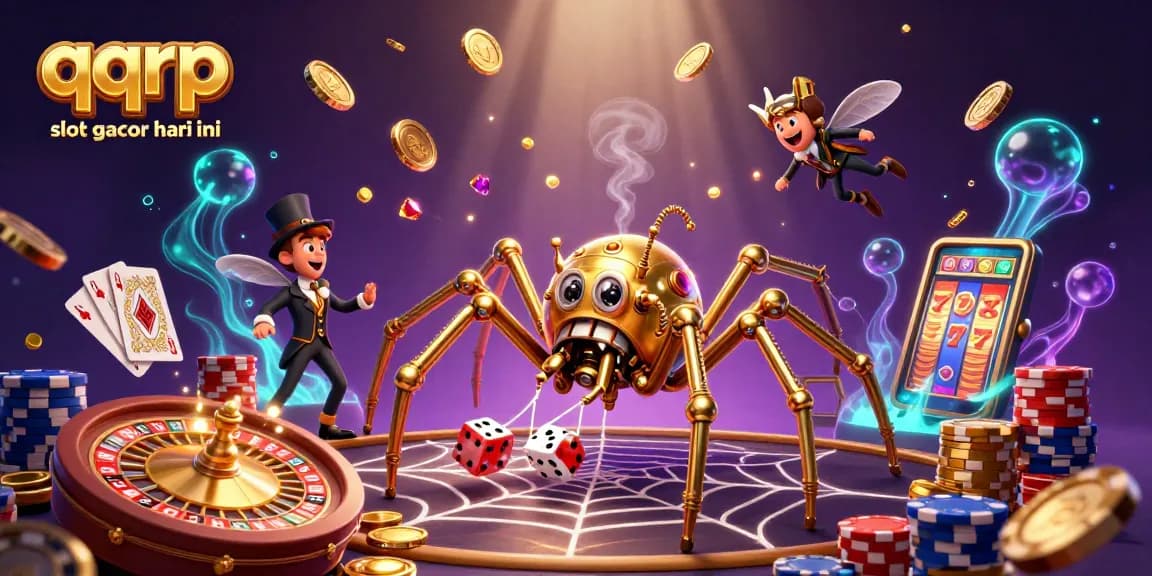 Catch big wins today with qqrp slot gacor hari ini showcasing a lively casino scene packed with colorful game elements.