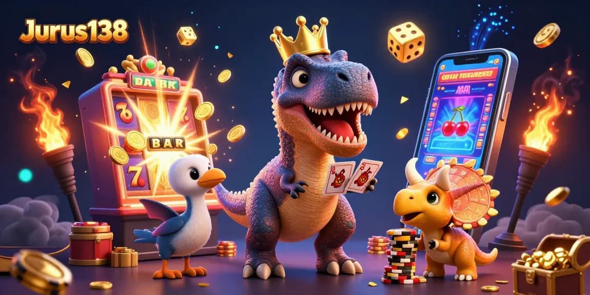 Engage in winning strategies with Jurus138 in this vibrant 3D casino scene.