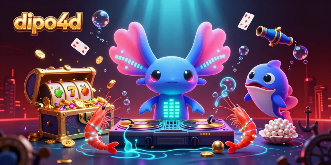 Dive into action with dipo4d, featuring vibrant underwater casino elements and characters in a lively party scene.