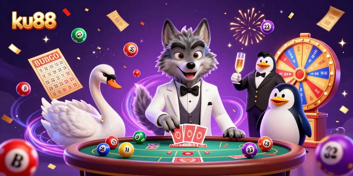Experience excitement with ku88 as the wolf, swan, and penguin illustrate casino fun.