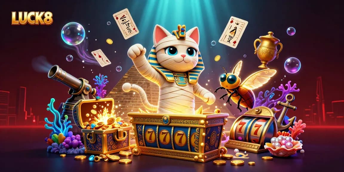 LUCK8 engages players with a vibrant 3D casino scene showcasing excitement and entertainment.