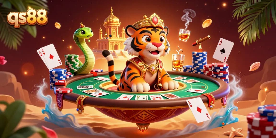 Experience the excitement of qs88 with a dynamic scene featuring a sultan and gaming elements in vibrant design.