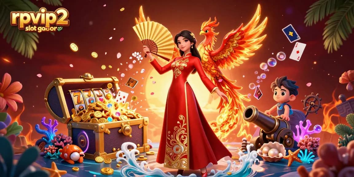 Engaging scene of the rpvip2 slot gacor showcasing vibrant casino elements with traditional Vietnamese influence.