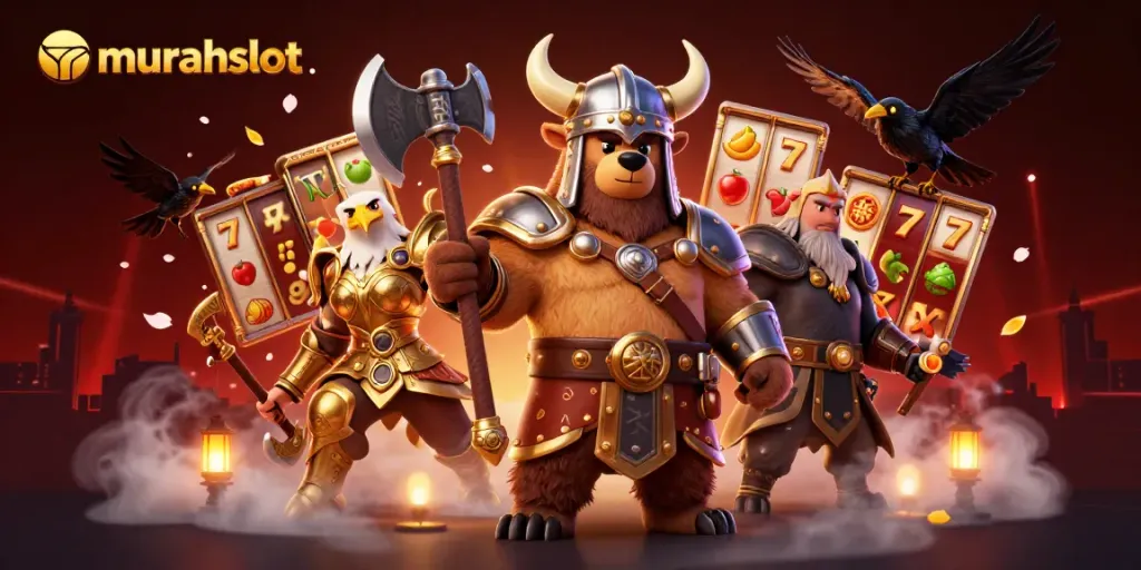 Spin the reels with murahslot's Viking bear and Valkyrie eagle in an exciting gaming showdown.