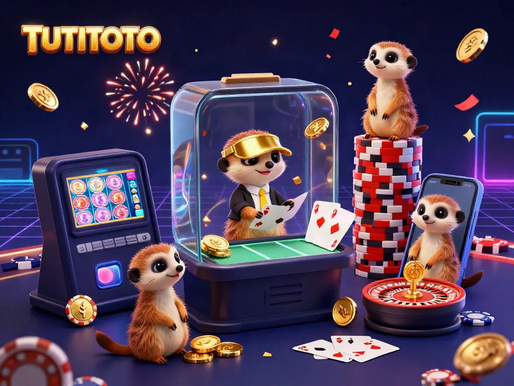 Experience thrilling TUTITOTO gameplay with lively meerkats running a vibrant casino, complete with colorful slot action!