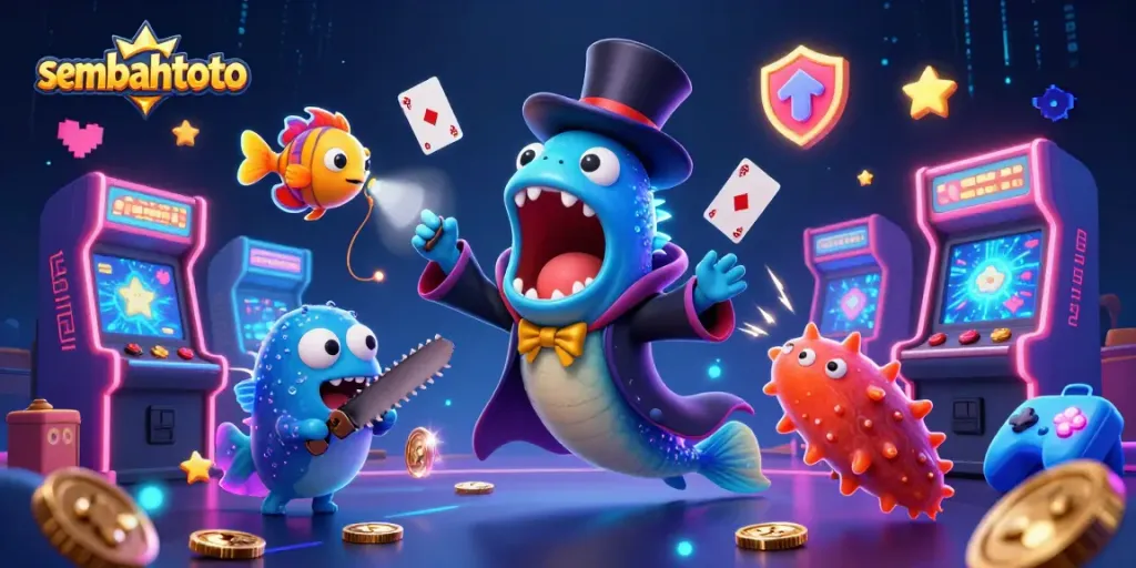 Engage in thrilling gaming with sembahtoto's entertaining underwater casino scene featuring unique characters.