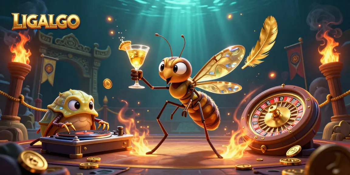 LIGALGO showcases a unique casino mascot and DJ in a vibrant 3D scene featuring gambling elements.