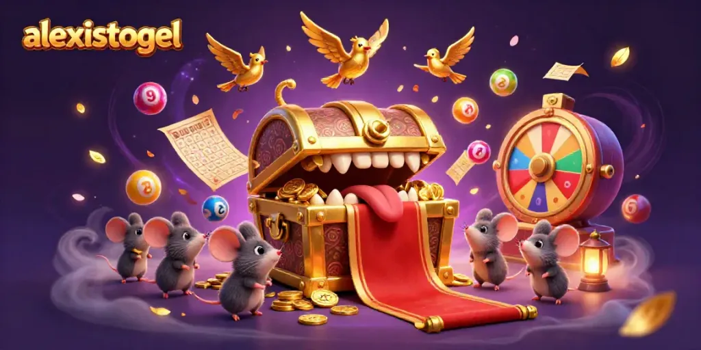 Menangkap momen seru bermain togel di alexistogel dengan bola lotere berwarna-warni, mesin lotre, dan elemen permainan lainnya.
