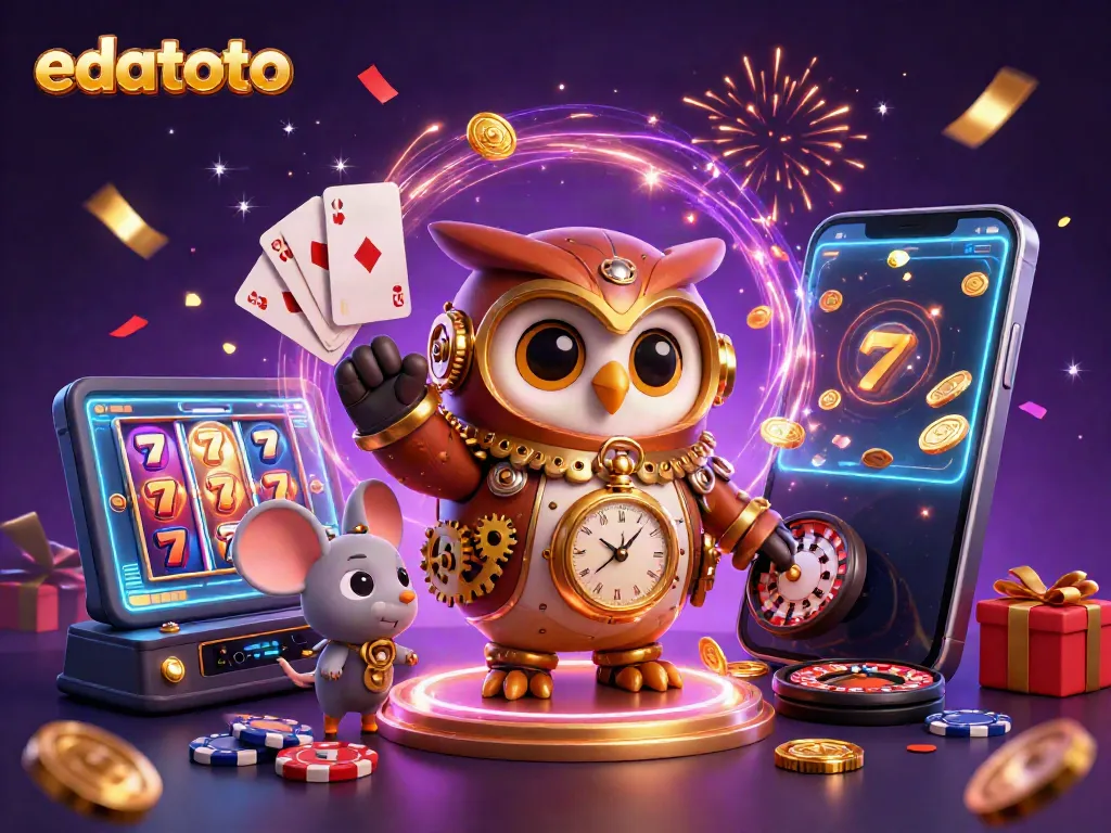 Mengguncang mesin slot dan jackpot dengan edatoto, burung hantu tampak modern di kasino.