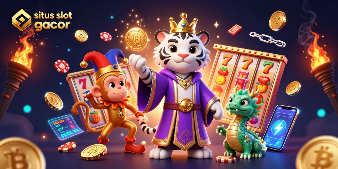 Experience the thrill of situs slot gacor with an enchanting illustration featuring a royal tiger, jester monkey, and jade dragon.