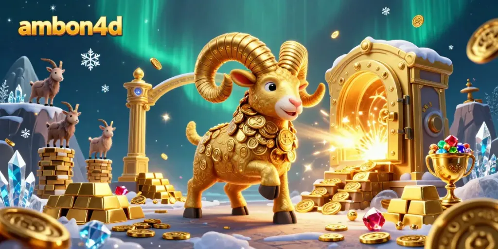Engage with ambon4d in a vibrant 3D scene showcasing a golden ram charge and treasure vault.