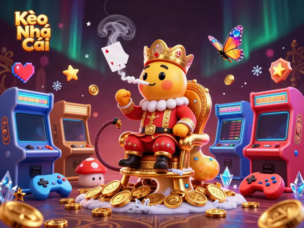Engage with Kèo Nhà Cái through this vibrant 3D illustration featuring a hookah-master surrounded by colorful casino elements.