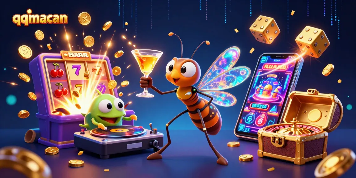 qqmacan menghadirkan suasana kasino yang dramatis dengan simbol jackpot yang mengelilingi karakter 3D.