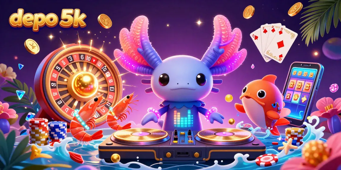Engage in thrilling gaming action at depo 5k with vibrant characters celebrating wins among sparkling gems and golden coins.