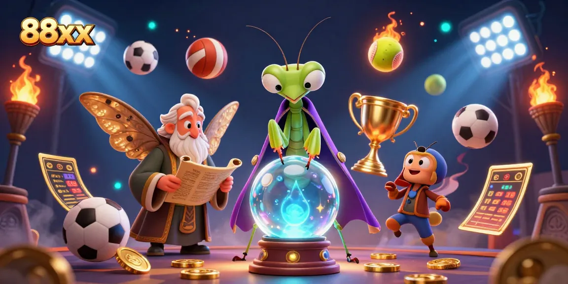 Experience thrilling betting and winning moments with 88xx and dynamic sports elements surrounding magical characters.