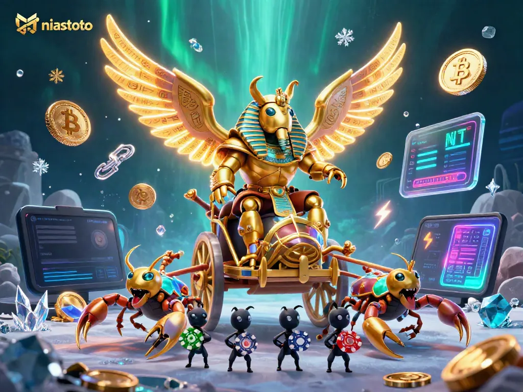 Permainan kasino niastoto dengan karakter unik dan elemen kripto menyala.