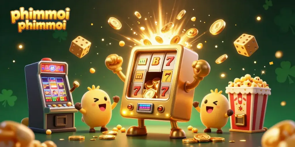 Experience phimmoi phimmoi as a golden slot machine hits a jackpot in a vibrant casino scene.