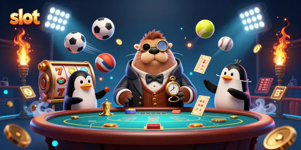 Spin slot machines with a jolly walrus and dynamic casino elements in a vibrant underwater scene.