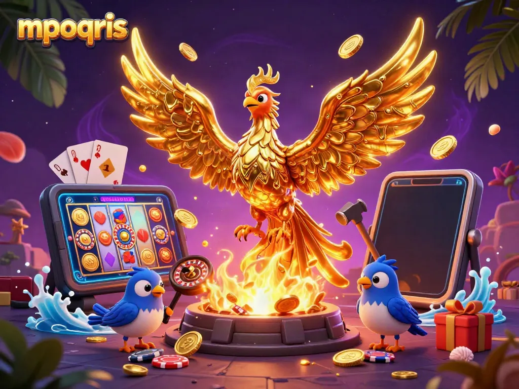 Menangkan slot dengan mpoqris, phoenix emas membawa uang koin terbang.