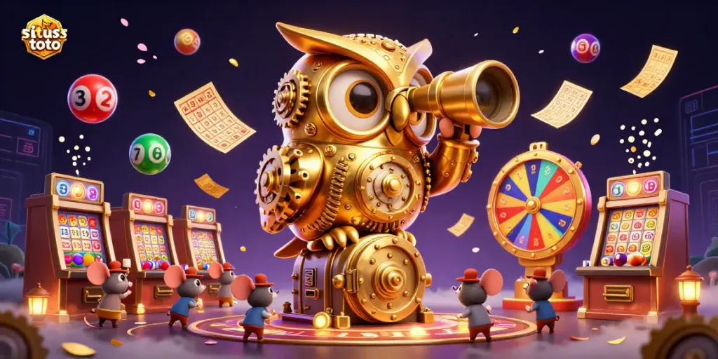 Engage with situs toto at a vibrant casino scene featuring a golden owl and dynamic game elements.