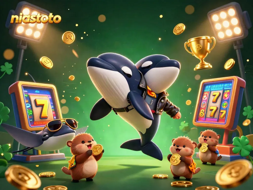 Permainan slot menarik di niastoto dengan ikan orca dan keluarga berang-berang berkilau.