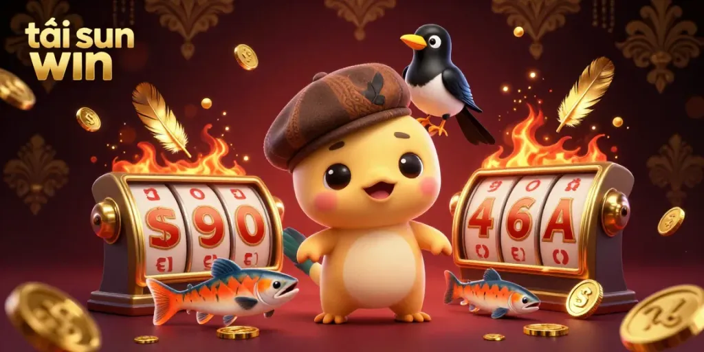 Experience the thrill as you tải sun win, surrounded by vibrant casino elements and playful characters.