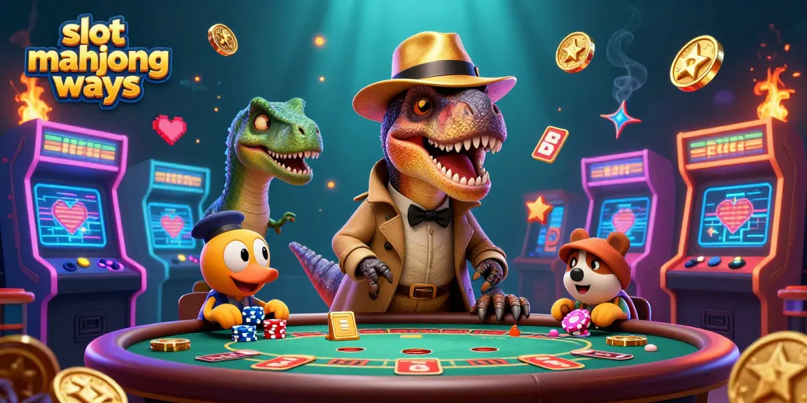Engage in exciting gameplay with slot mahjong ways at a vibrant casino scene featuring cartoon characters.