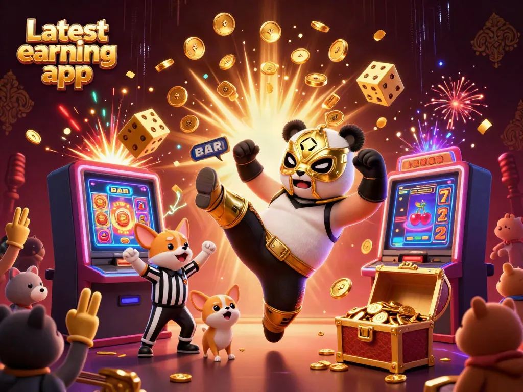 Experience the excitement of the Latest earning app with a animated panda and chihuahua in a vibrant casino scene.