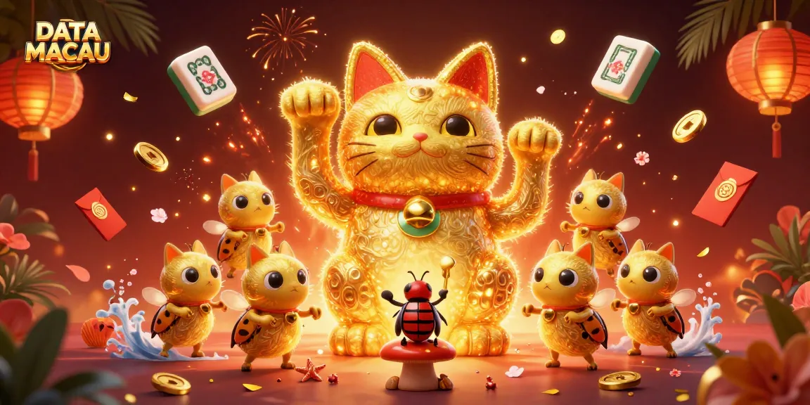 Menampilkan DATA MACAU, hasil live draw dengan simbol keberuntungan dalam ilustrasi kasino yang dinamis.