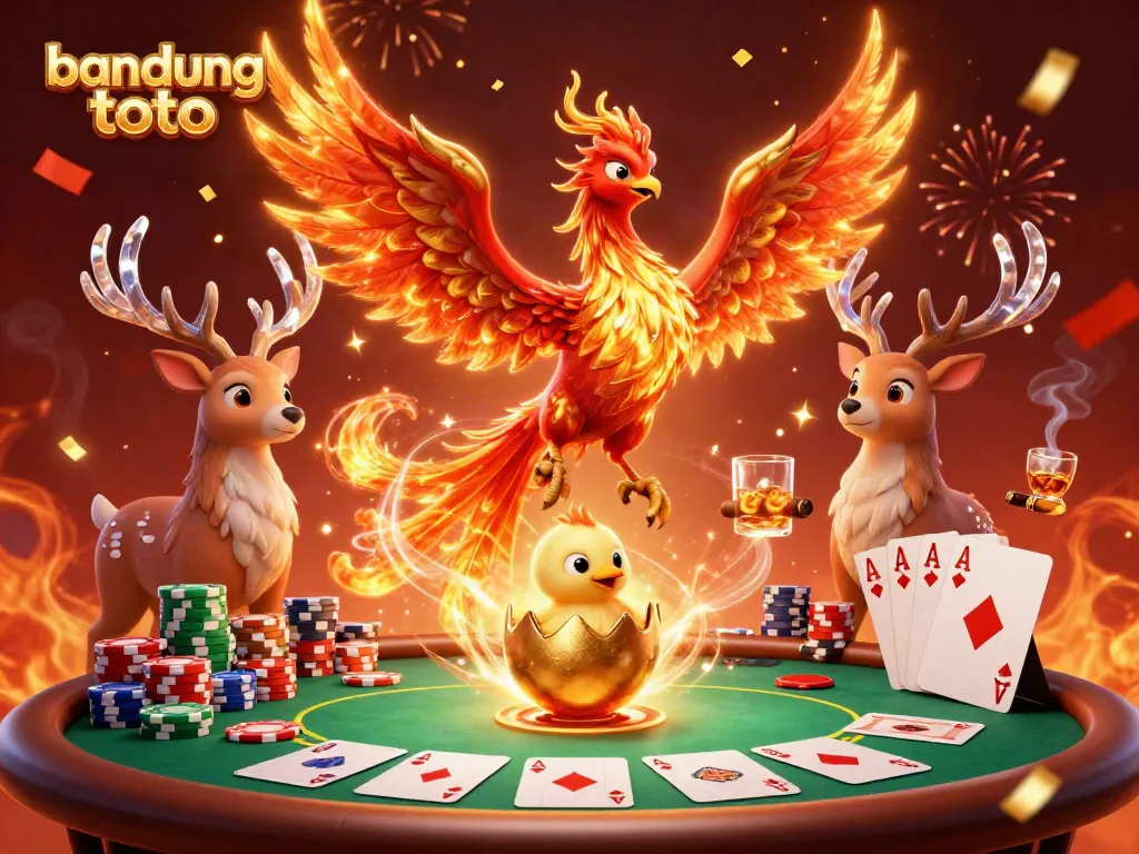 Join the excitement of bandung toto as phoenixes soar above a vibrant casino scene.