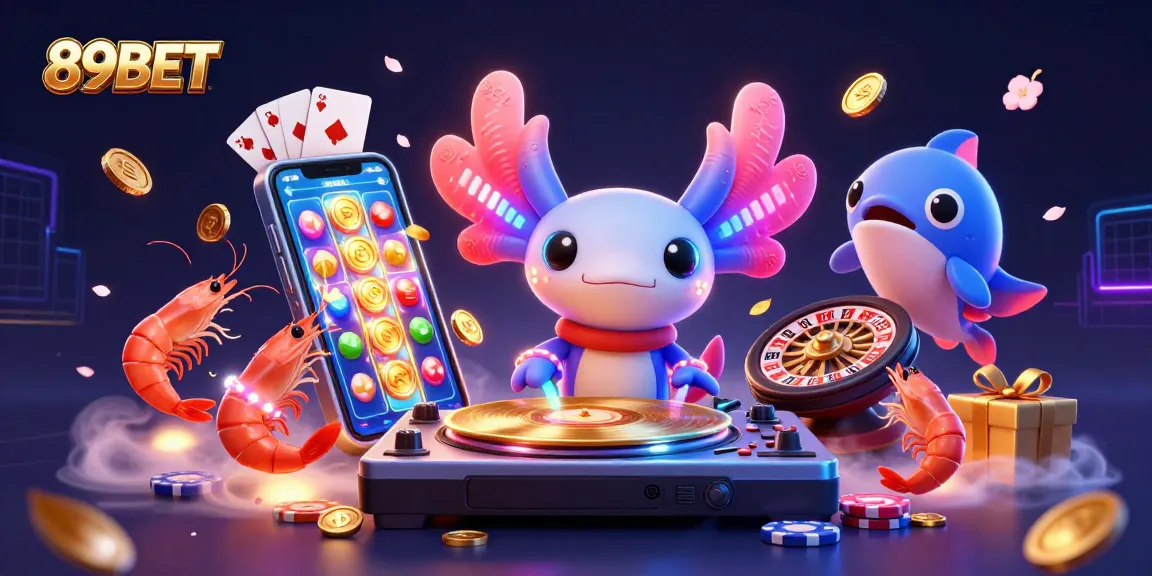 Engage with the vibrant 89BET virtual casino world, featuring neon characters and dynamic game elements.