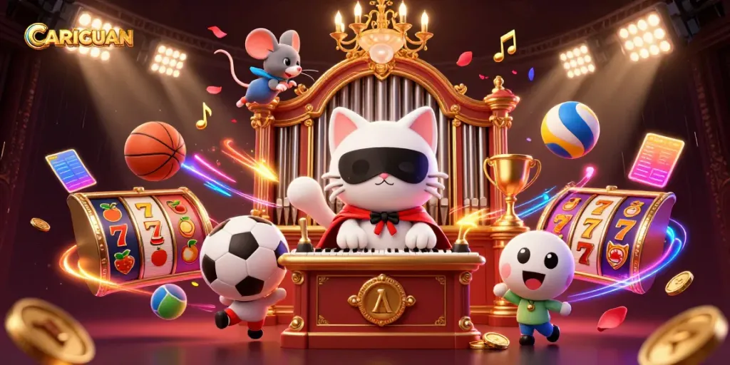 Engage with CARICUAN's vibrant casino experience featuring characters and dynamic gaming elements.