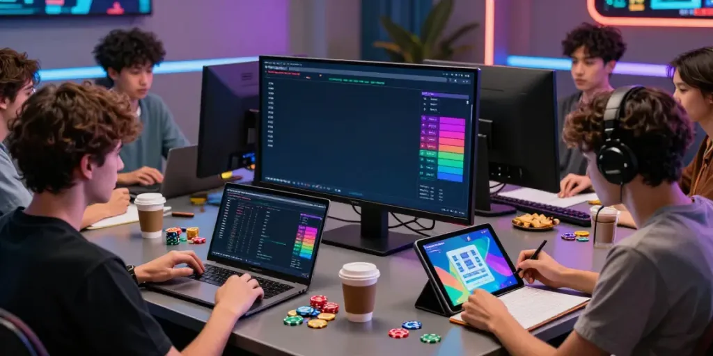 Pengguna aktif bermain togel online di platform AHHA4D dengan laptop dan data permainan.