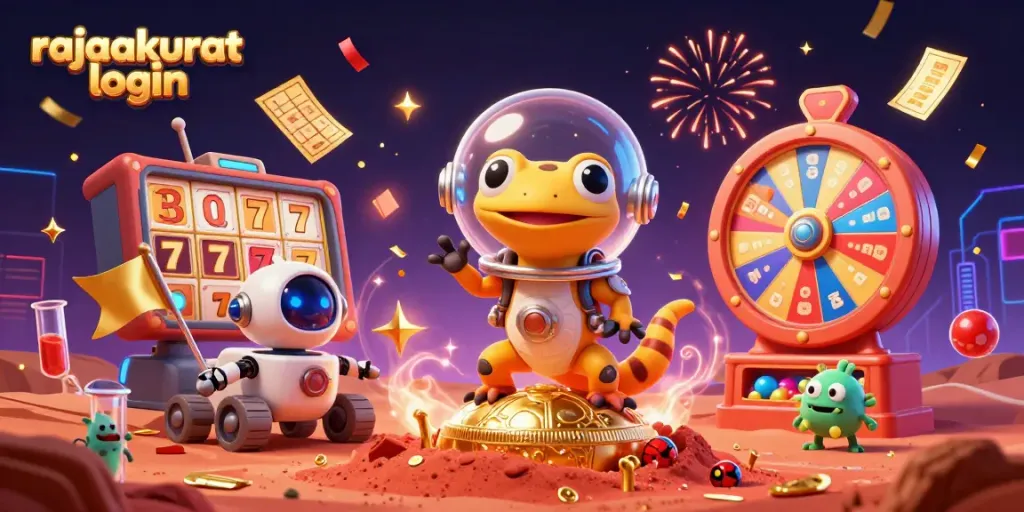 Gameraja melakukan rajaakurat login di kasino dengan mesin slot bergemerlapan dan kartu bingo.