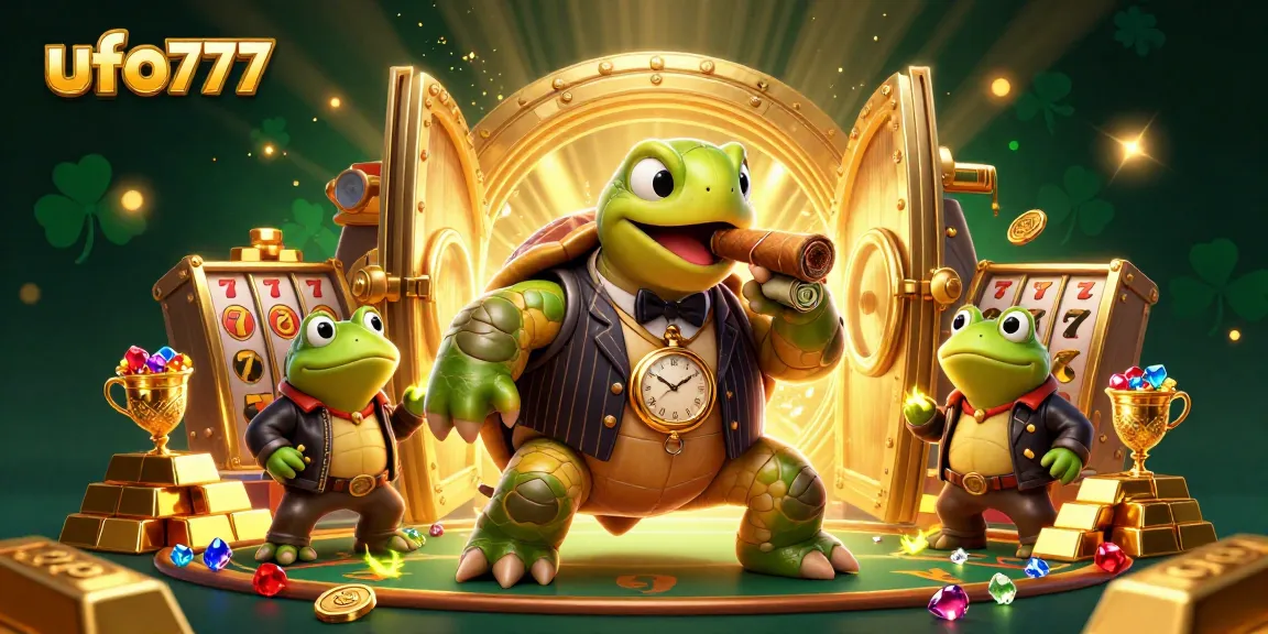 Win big at ufo777 with a dynamic casino scene featuring a snapping turtle mobster and fun game elements.