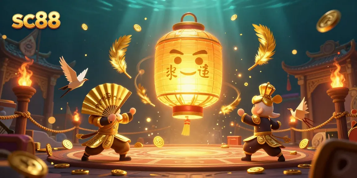 Experience the magic of sc88 with glowing lantern spirits and dynamic casino elements in a vibrant scene.