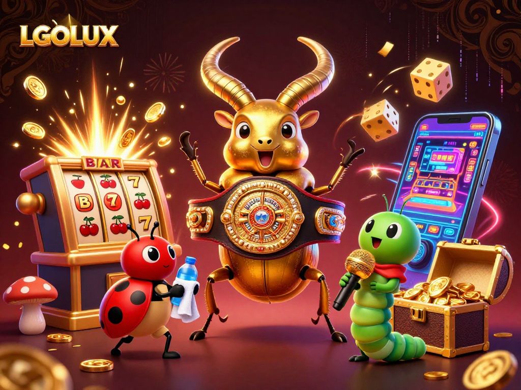 Spin winning jackpots at LGOLUX with vibrant scenes of slot machines and characters.