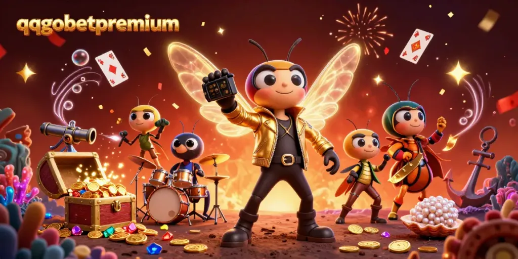 Spin and win with the qqgobetpremium cicada rock star performing in a vibrant casino-themed scene.