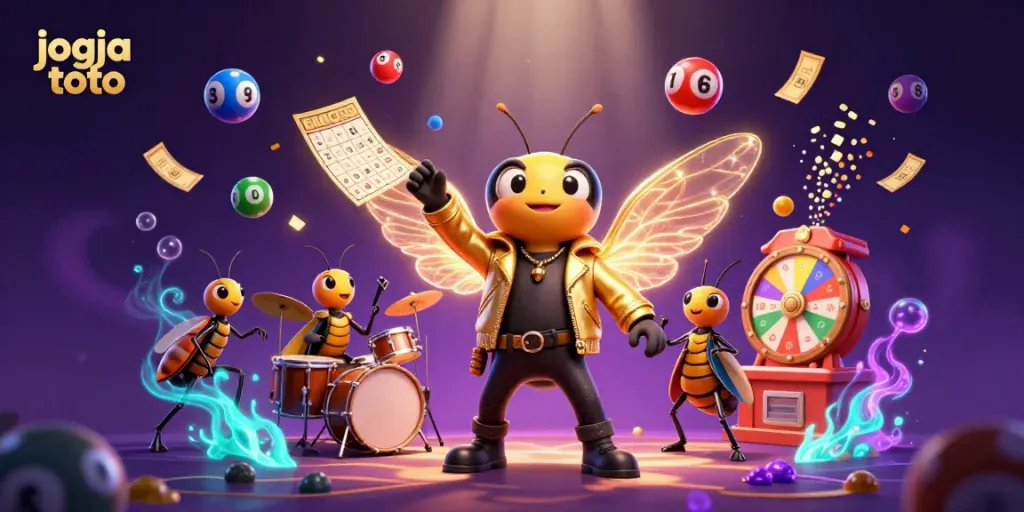 Engage with jogja toto lottery excitement through a vibrant scene with colorful elements and cartoon characters.