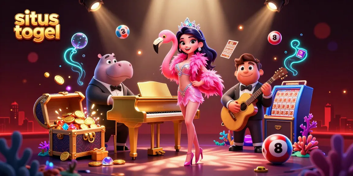 Mengalami aktivitas bermain situs togel dengan bola bernomor dan kartu bingo yang mengelilingi penyanyi variasi kasino berwarna pink dalam ilustrasi 3D menarik