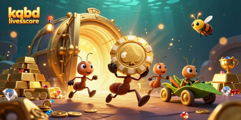 Experience the thrill of kqbd livescore with animated characters heisting a giant poker chip.