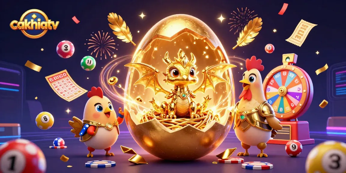 Cakhiatv showcases thrilling moments with a baby dragon and poker chips celebrating wins.