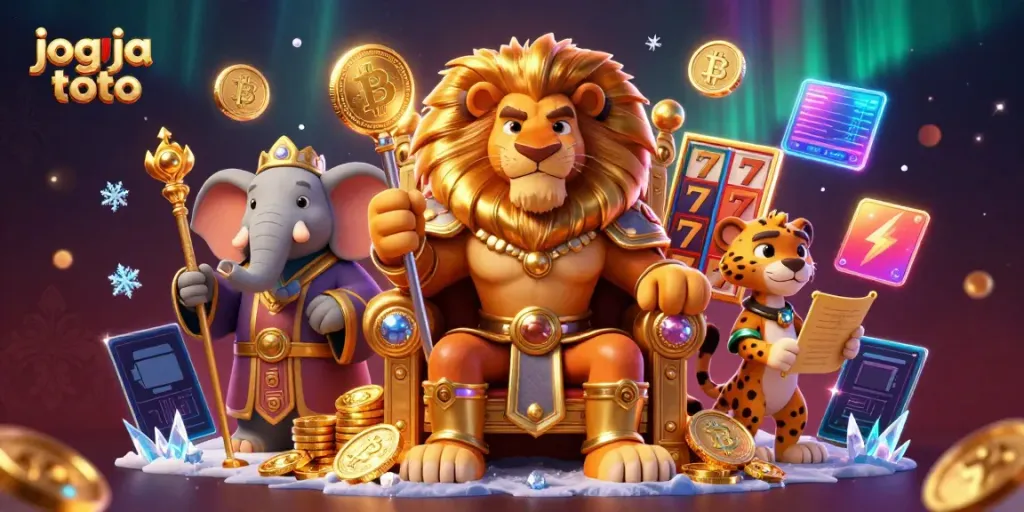 Experience the thrill of jogja toto casino with a fierce lion king, offering exciting lottery game elements.