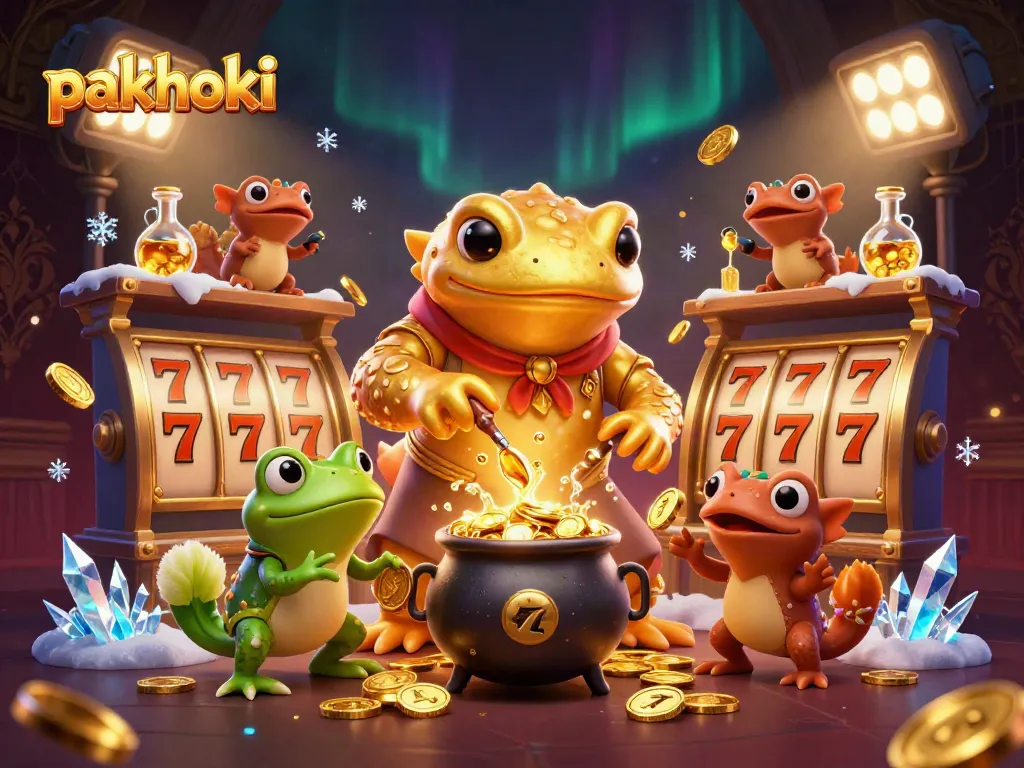 Permainan slot di Pakhoki dengan salamander alchemist dan bola emas yang bersinar.