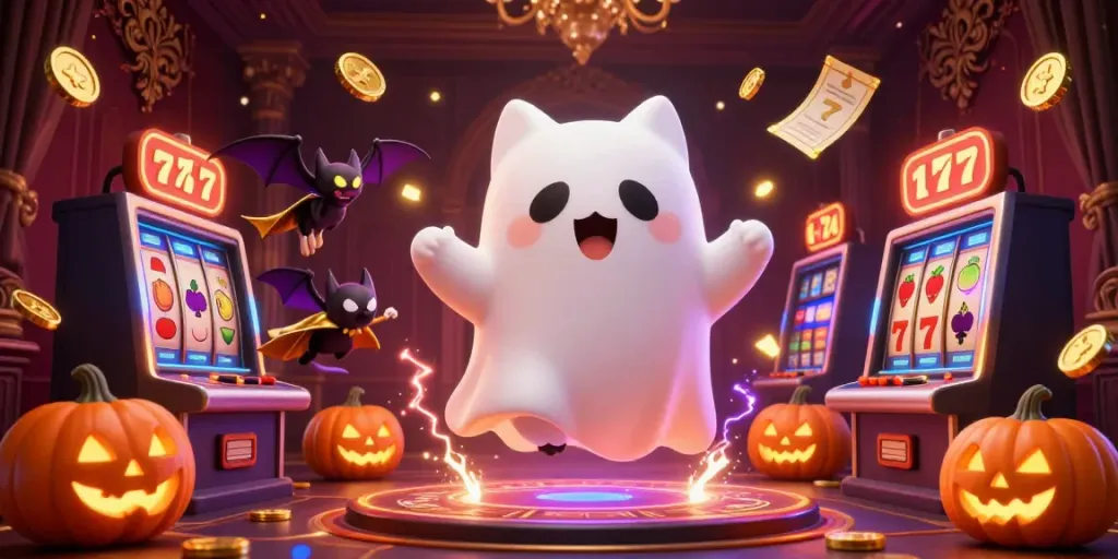 Engage with the haunted casino adventure of emon77's ghost cat and bat; experience thrilling slots.
