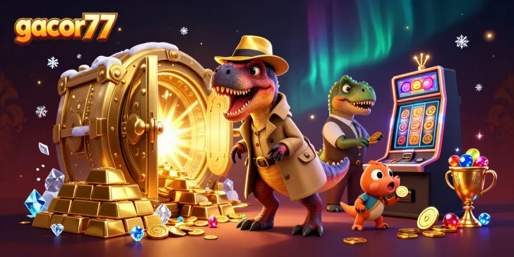 Gacor77 menyajikan momen seru dengan velociraptor dan stegosaurus di mesin slot