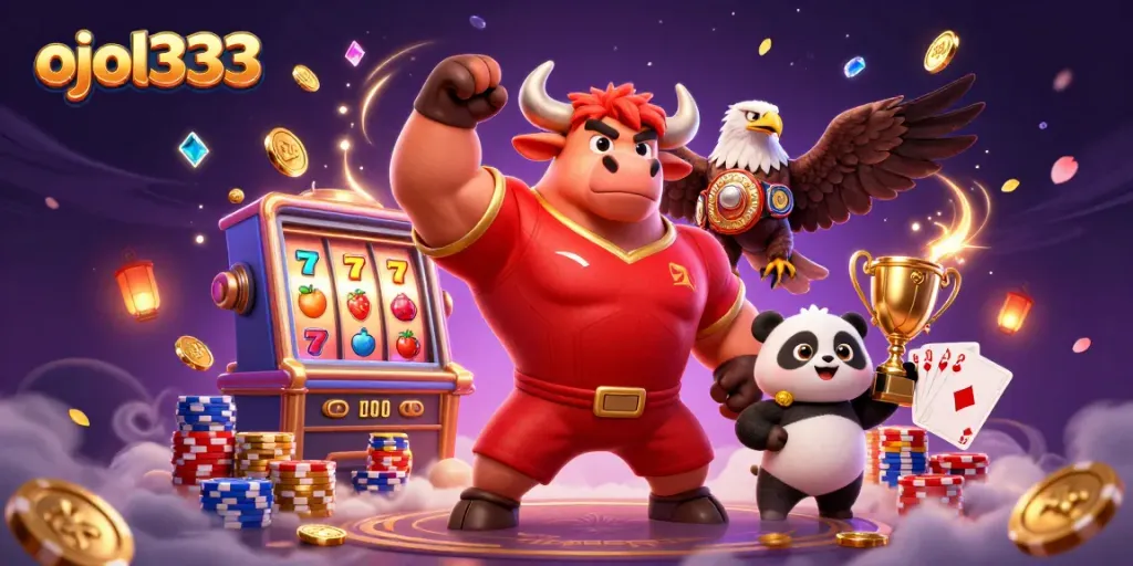 Experience thrilling gameplay at ojol333 with a vibrant scene of winning characters and casino elements.