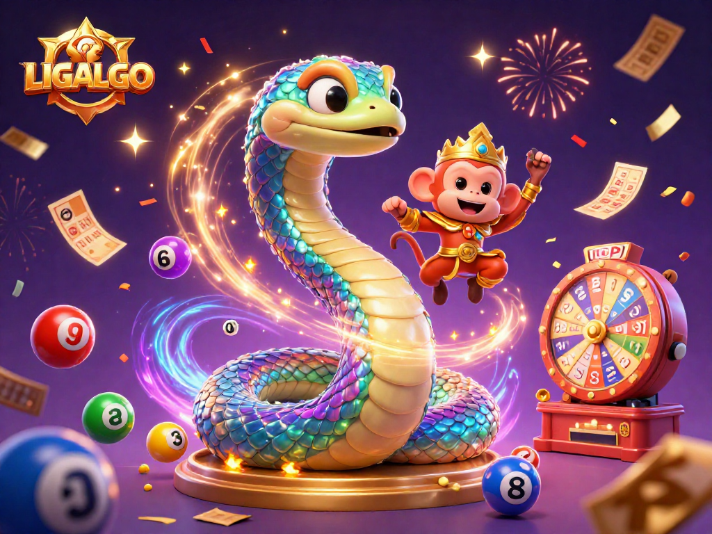 LIGALGO encapsulates dynamic gaming with a rainbow serpent, golden monkey king, and vibrant lottery elements.