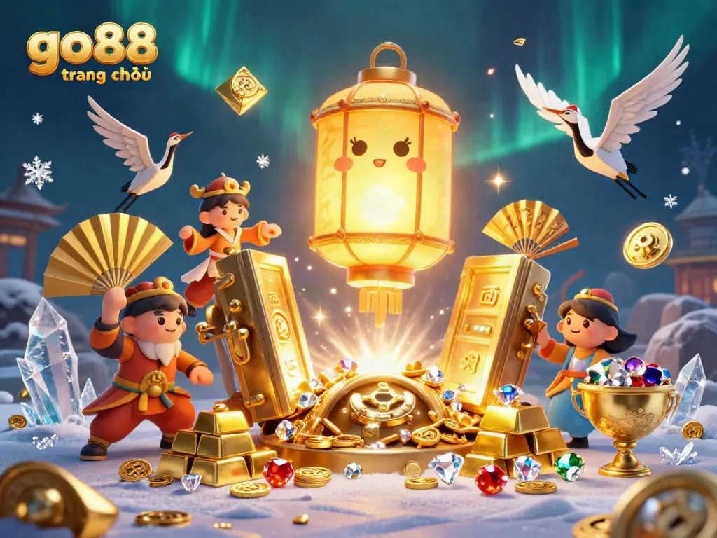 Experience the vibrant go88 trang chủ atmosphere with glowing lantern spirits and golden treasures in this lively casino scene.