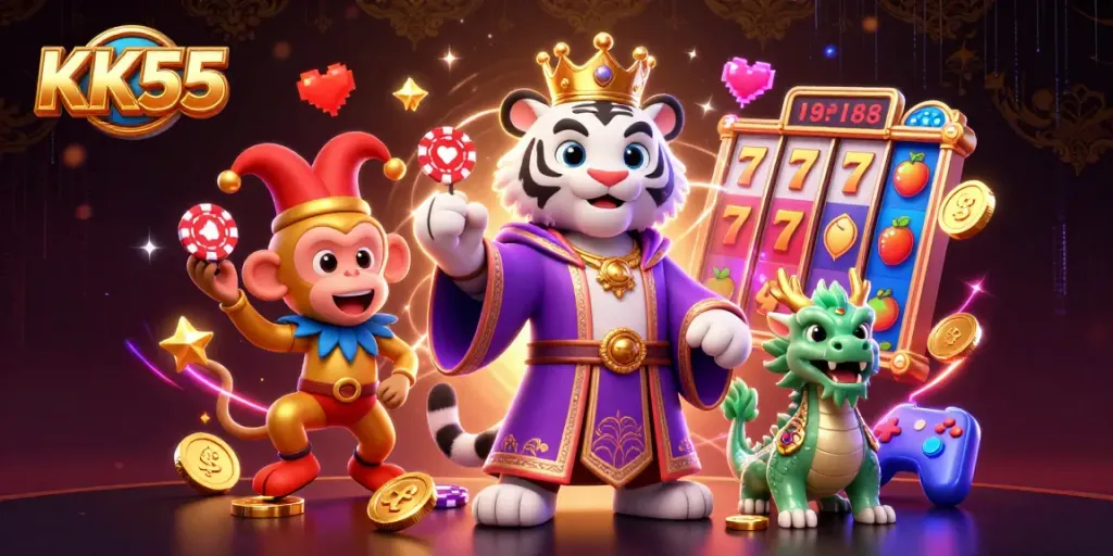 Experience thrilling gameplay at KK55 with adventurous characters and vibrant slot elements.